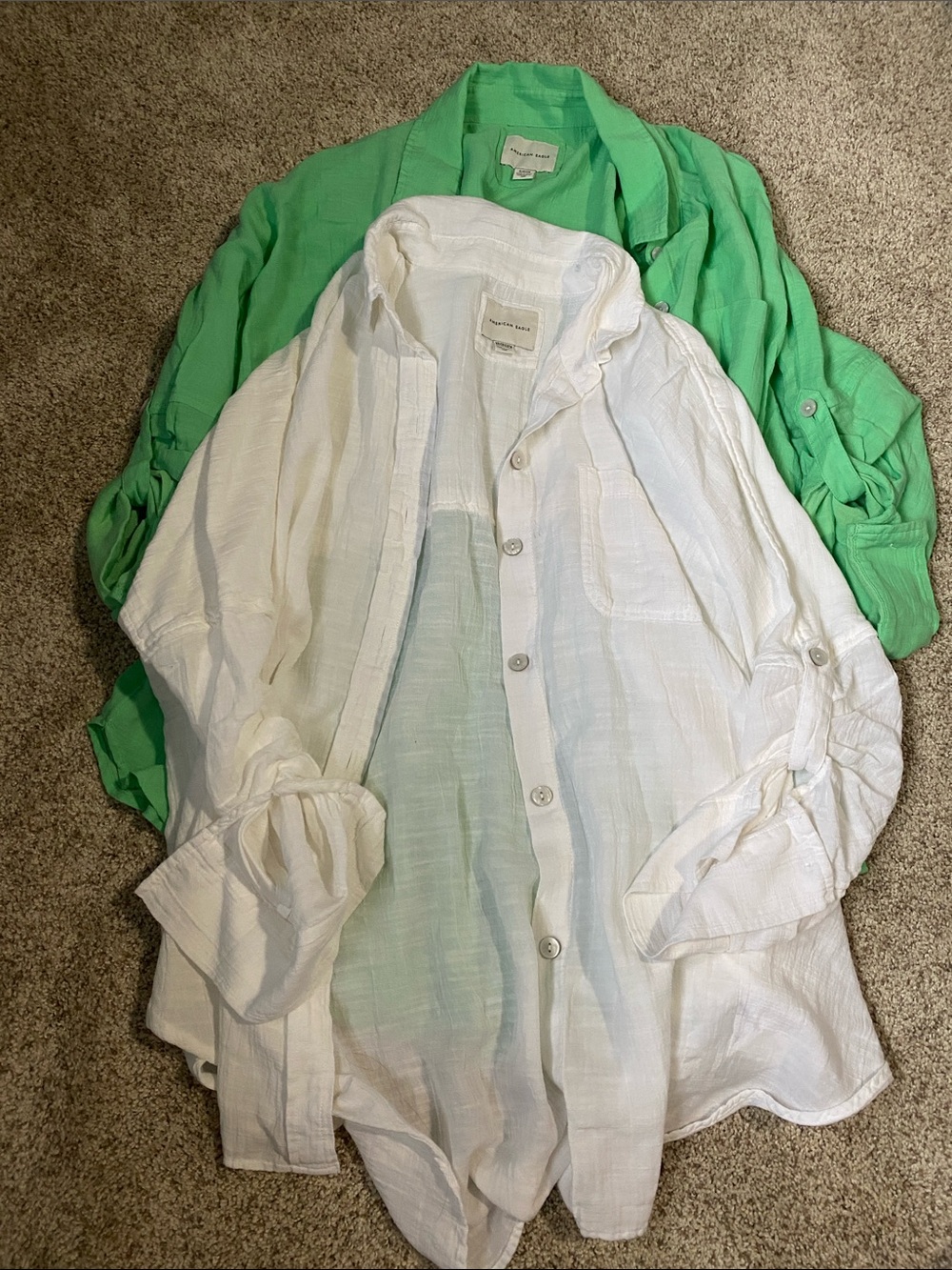 American Eagle Outfitters White and Green Button-Down Shirts